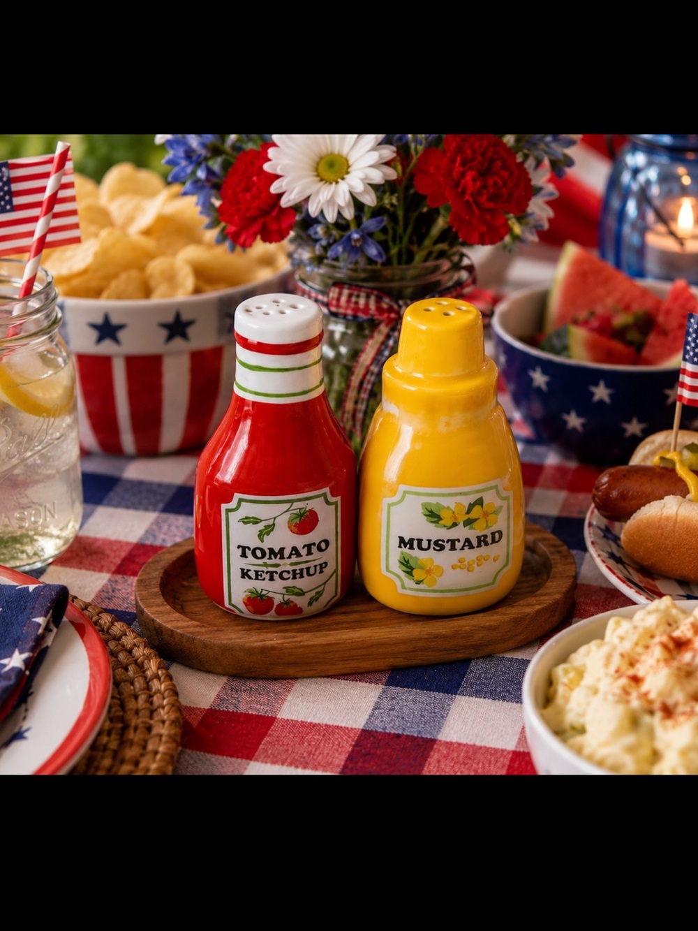 Tag Red Ketchup and Yellow Mustard Ceramic Shakers Set